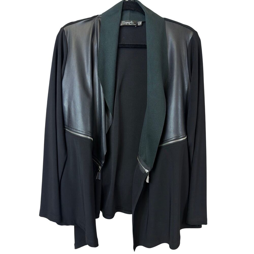 Sympli Black Faux Leather Zip Open Front Jacket Size 10